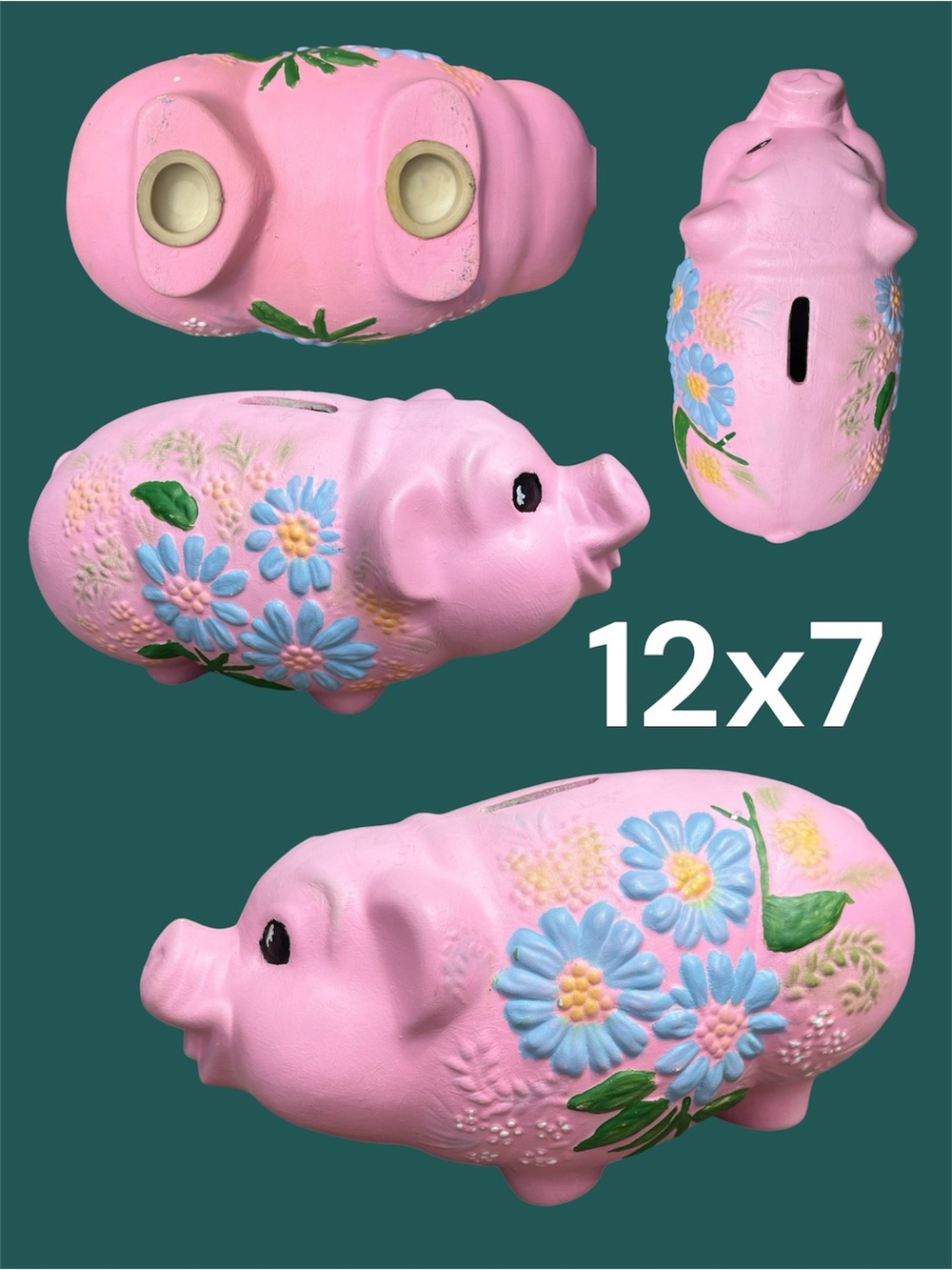 Vintage Pink Floral Piggy Bank bright